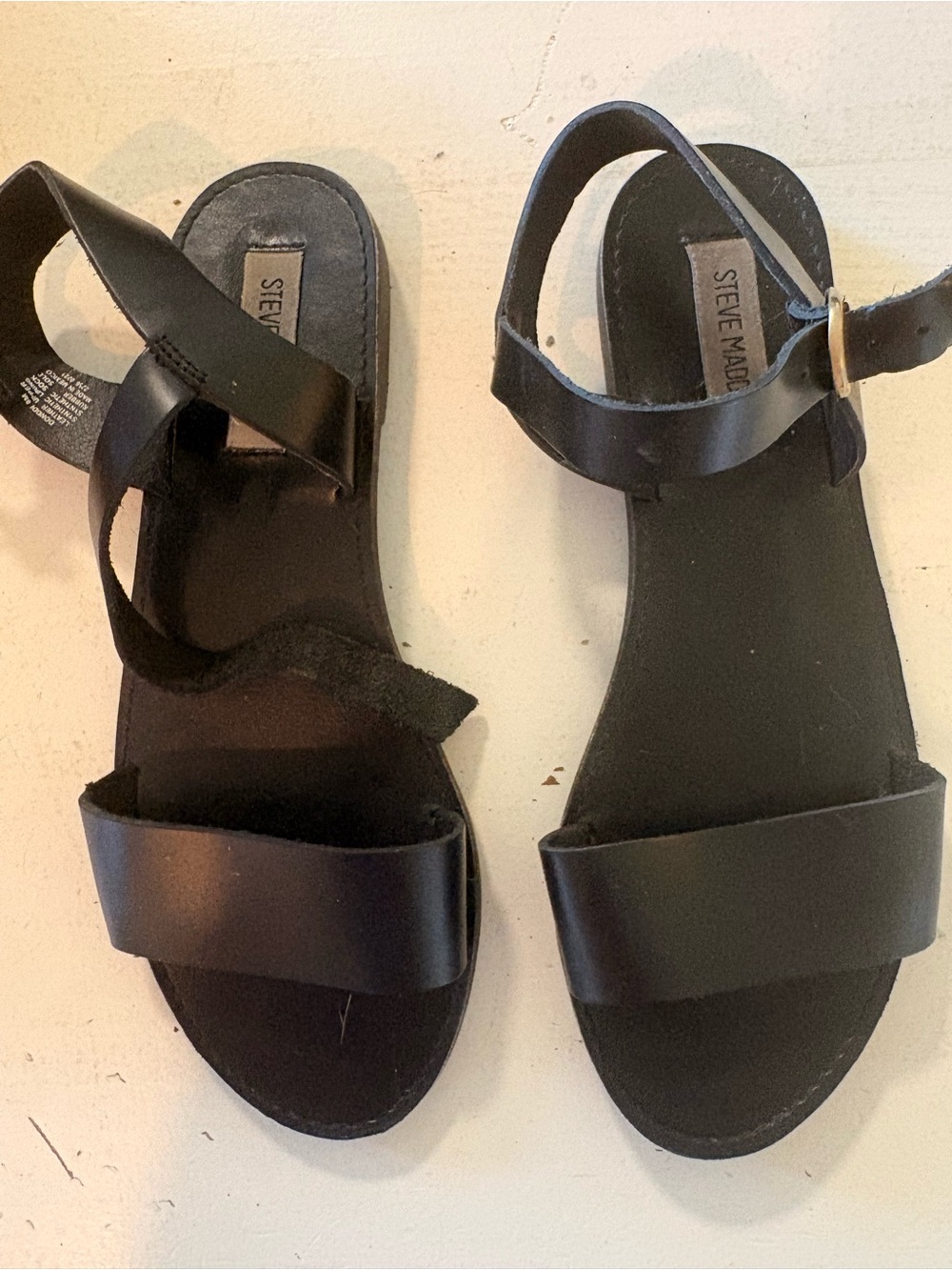 Steve Madden Black Leather Two-Strap Ankle Sandals